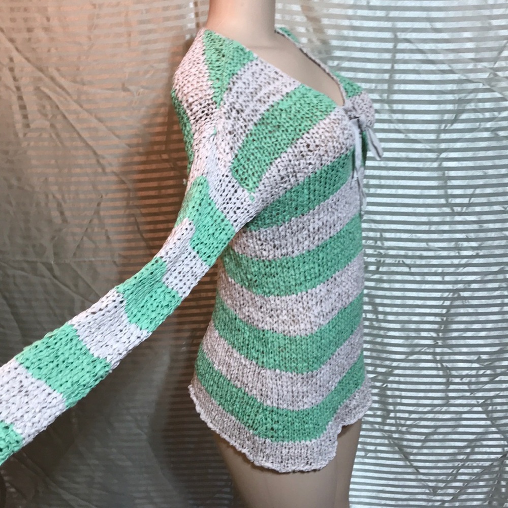 Mint Striped Extremely Chunky Knit Long Sleeve Top - Picture 3 of 8